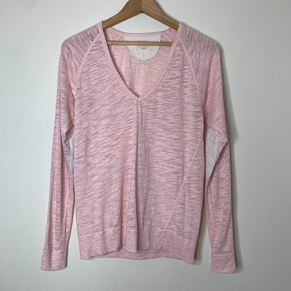 Aritzia Wilfred Free Long Sleeve Henley Top Heathered Burn out Pink Size XS - Picture 6 of 12